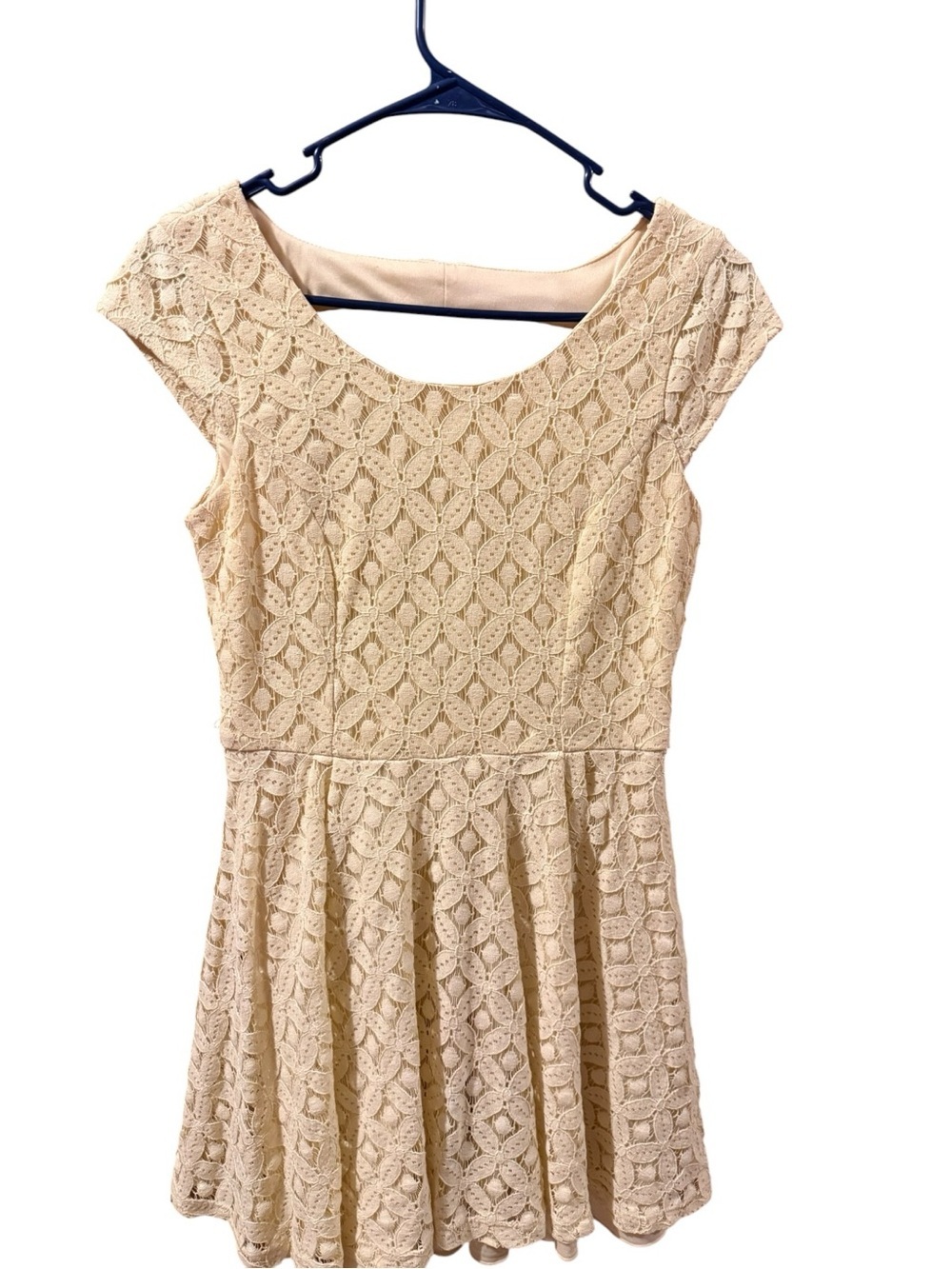 A. Byer Pale Yellow Lace Fit & Flare Dress